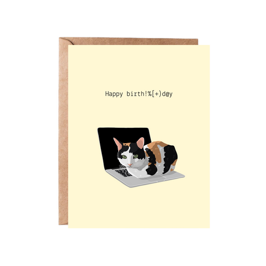 Birthday Cat Greeting Card | Cat on Laptop